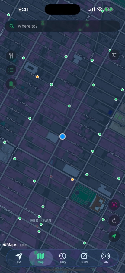 Pigeon showing live Citi Bike station counts on a map of New York